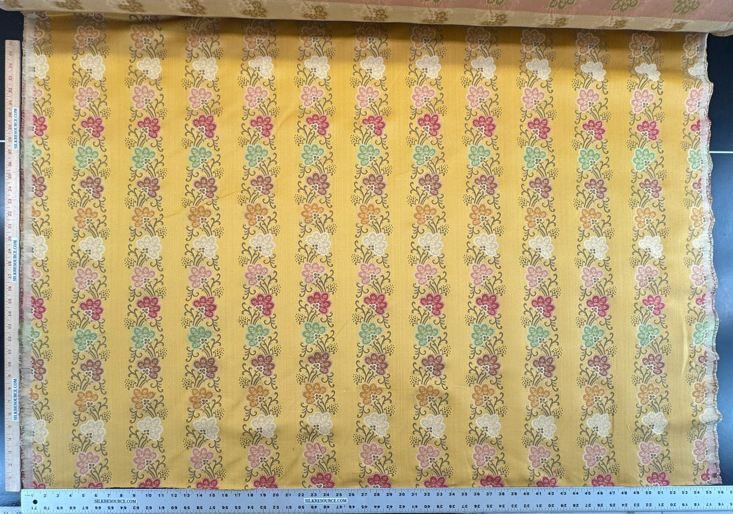 Scalamandre Fleur Multi/Maize Yellow Radiance Traditional Flower Garland Stripe Red Pink Blue Yellow Cotton - By The Yard - MSRP USD216/y
