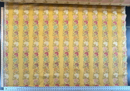 Scalamandre Fleur Multi/Maize Yellow Radiance Traditional Flower Garland Stripe Red Pink Blue Yellow Cotton - By The Yard - MSRP USD216/y