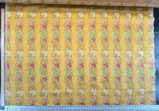 Scalamandre Fleur Multi/Maize Yellow Radiance Traditional Flower Garland Stripe Red Pink Blue Yellow Cotton - By The Yard - MSRP USD216/y