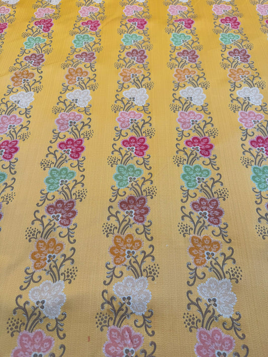 Scalamandre Fleur Multi/Maize Yellow Radiance Traditional Flower Garland Stripe Red Pink Blue Yellow Cotton - By The Yard - MSRP USD216/y