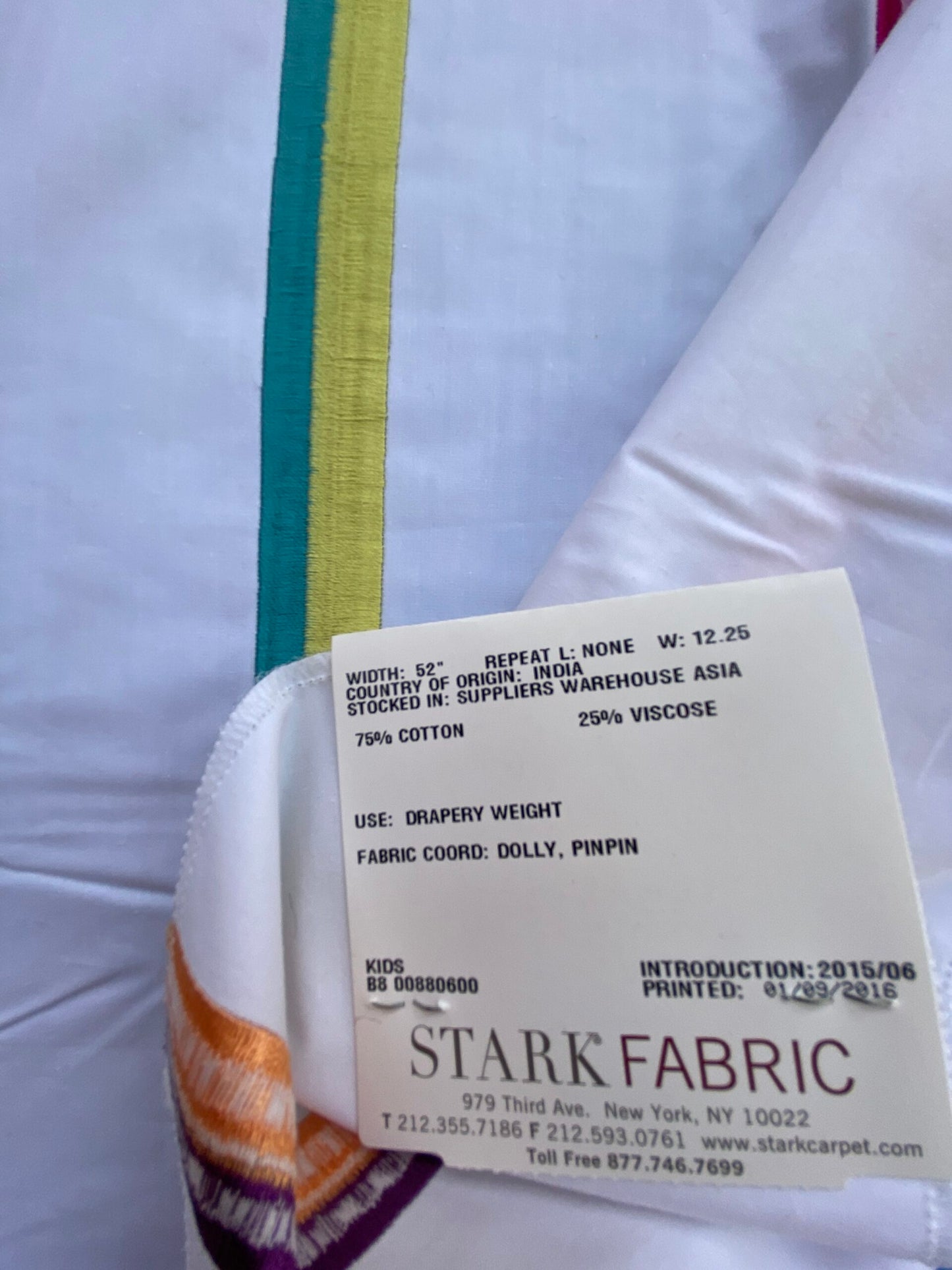 4 Berkbox75 Square Embroidery by Alhambra Confeti Multi on White Stripe MSRP USD 300+/Y