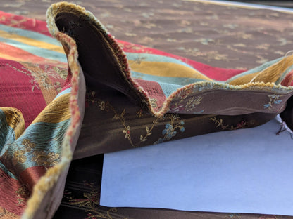 Scalamandre Eveline Truffle Classic French Rococo Silk Lampas Eveline in Truffle Brown Gold Blue Red MSRP USD320/y