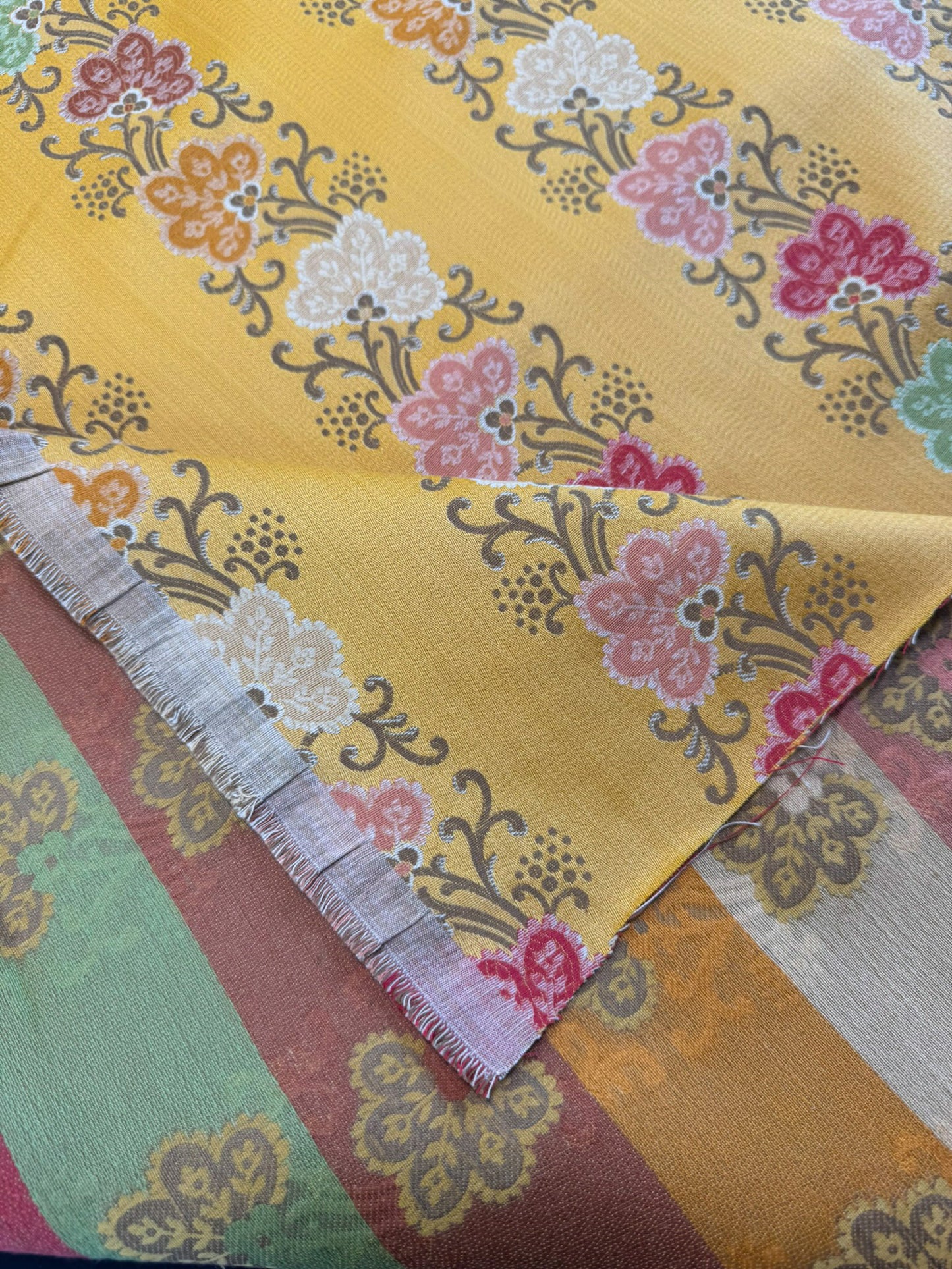 Scalamandre Fleur Multi/Maize Yellow Radiance Traditional Flower Garland Stripe Red Pink Blue Yellow Cotton - By The Yard - MSRP USD216/y