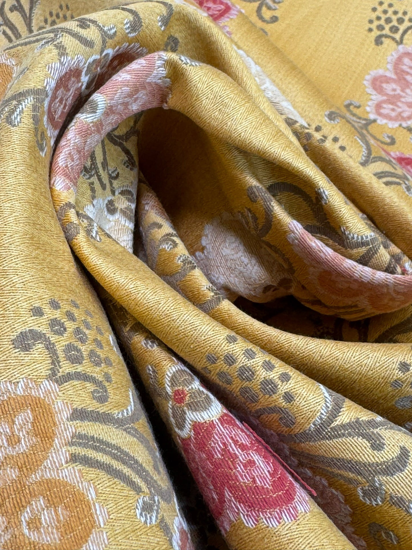 Scalamandre Fleur Multi/Maize Yellow Radiance Traditional Flower Garland Stripe Red Pink Blue Yellow Cotton - By The Yard - MSRP USD216/y