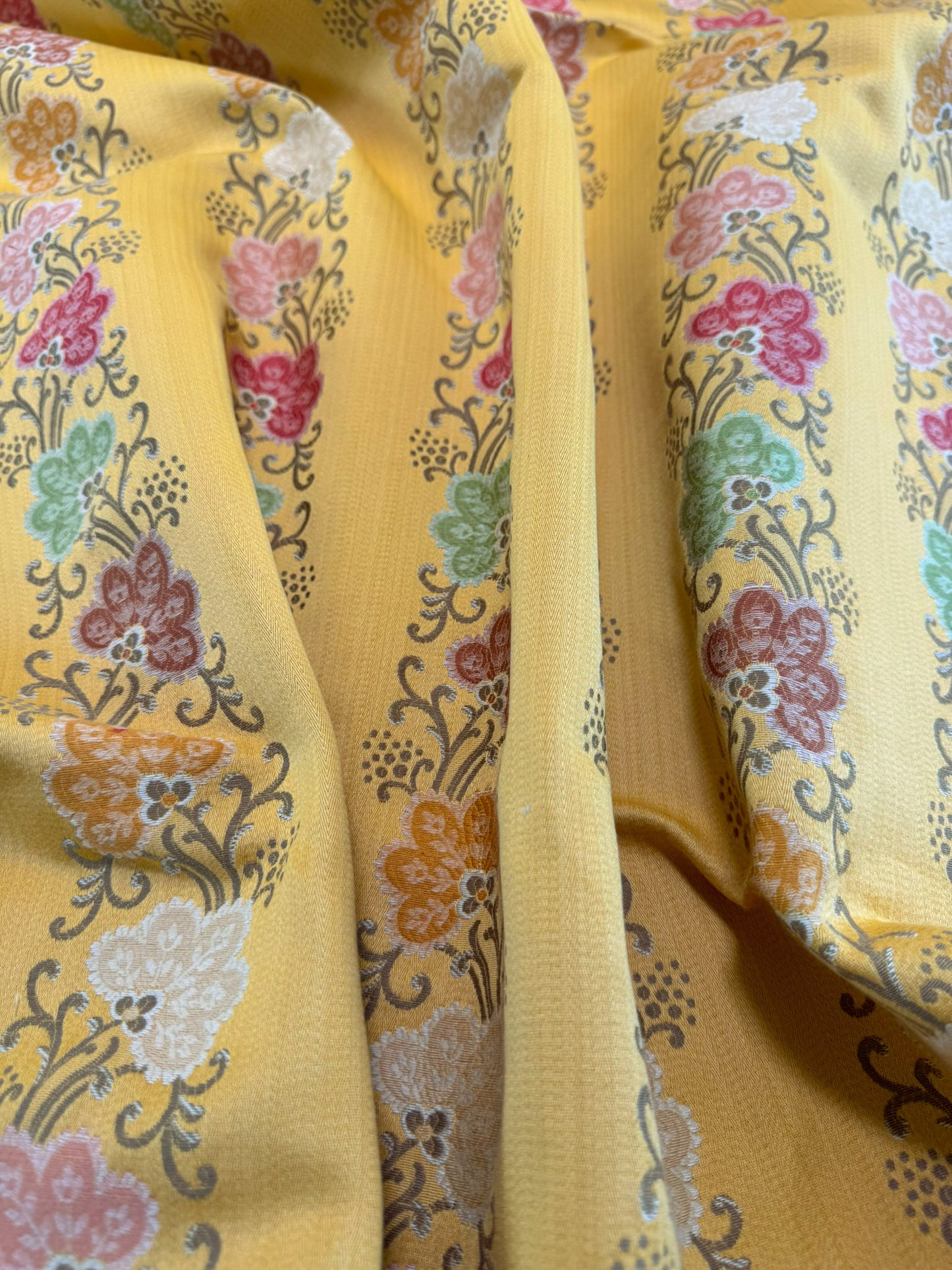 Scalamandre Fleur Multi/Maize Yellow Radiance Traditional Flower Garland Stripe Red Pink Blue Yellow Cotton - By The Yard - MSRP USD216/y