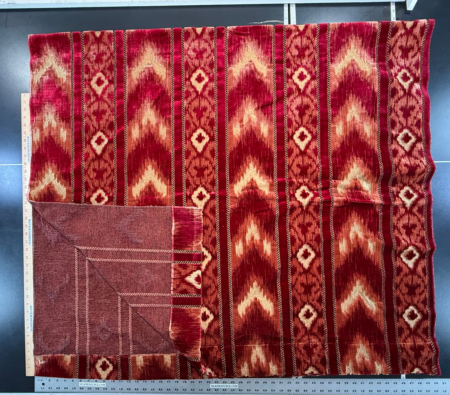 Scalamandre Kailash Rosso Red Ikat Stripe Chevron Silk Velvet  - 2.4 yards - MSRP USD 1958/y