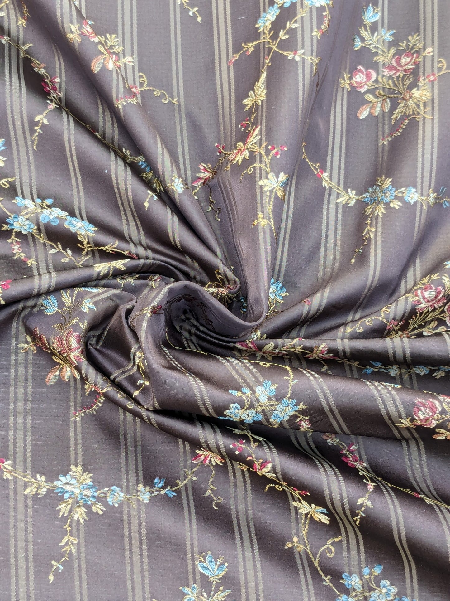 Scalamandre Eveline Truffle Classic French Rococo Silk Lampas Eveline in Truffle Brown Gold Blue Red MSRP USD320/y