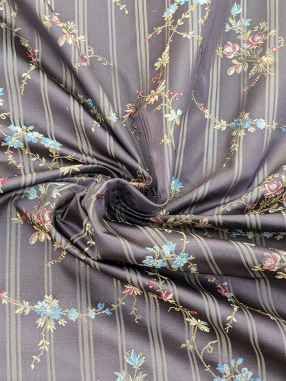 Scalamandre Eveline Truffle Classic French Rococo Silk Lampas Eveline in Truffle Brown Gold Blue Red MSRP USD320/y