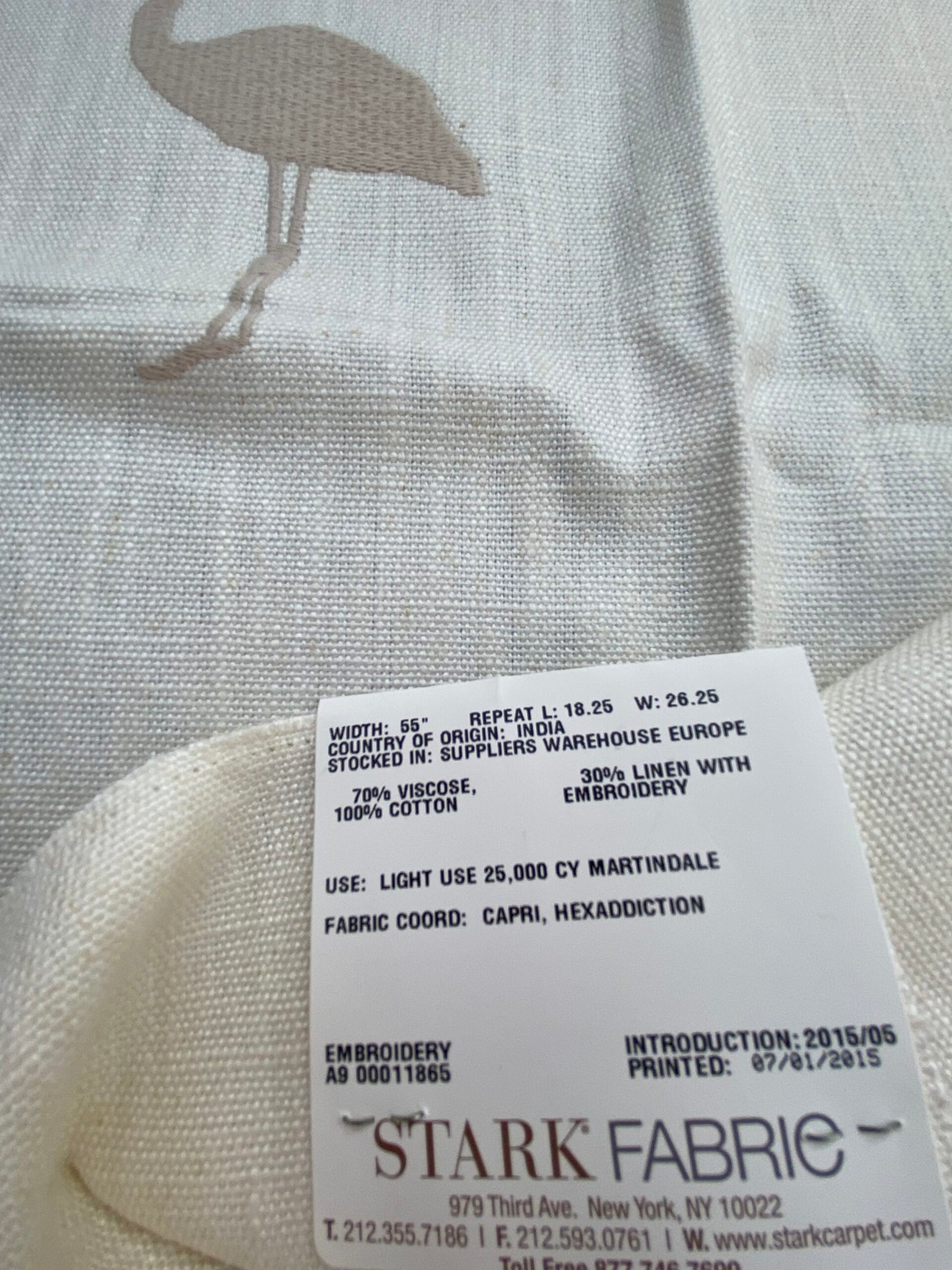 7 Berkbox75 Square Embroidery by Aldeco Flamingo Natural White Animal Bird MSRP USD 306/Y