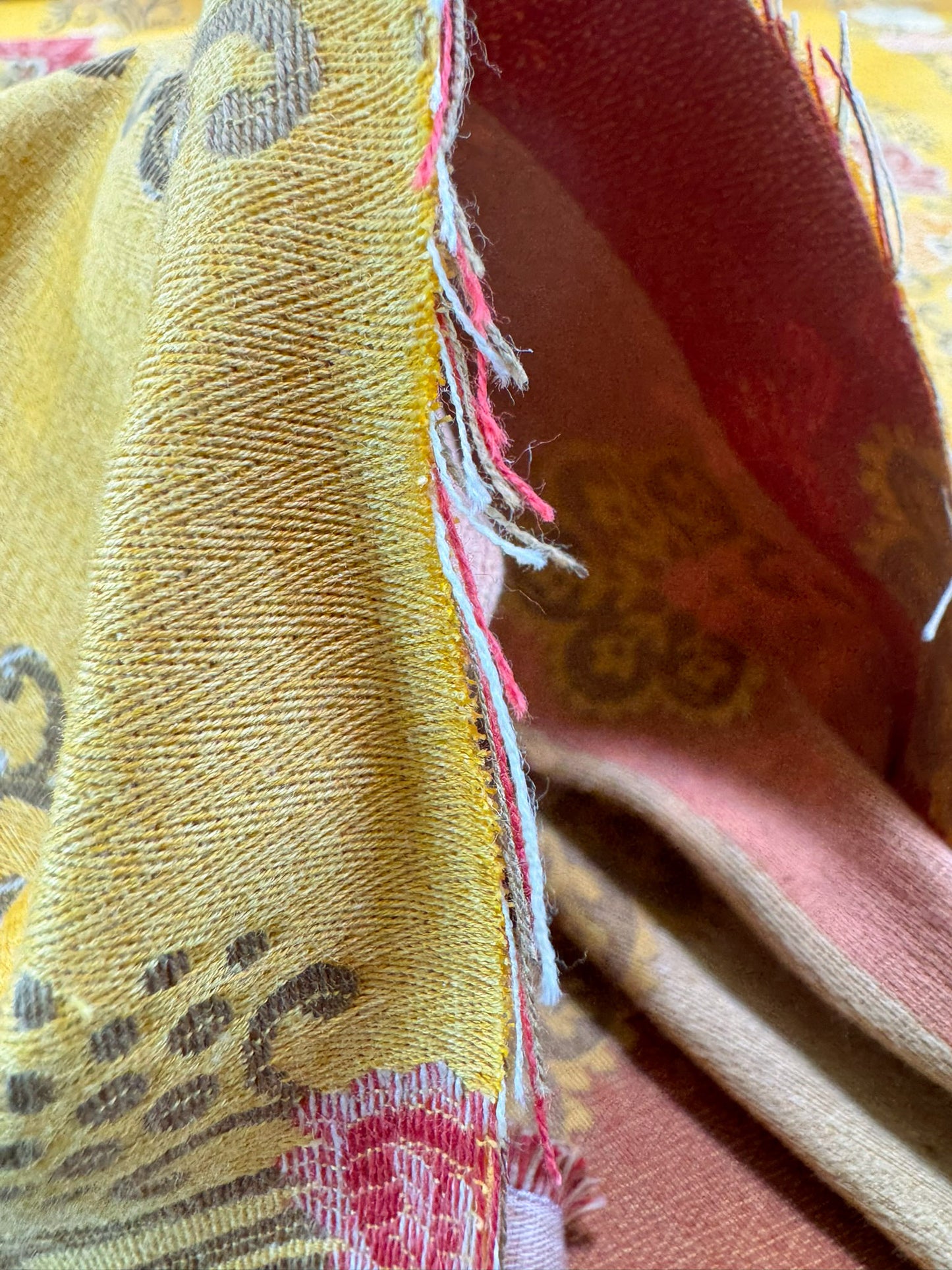 Scalamandre Fleur Multi/Maize Yellow Radiance Traditional Flower Garland Stripe Red Pink Blue Yellow Cotton - By The Yard - MSRP USD216/y