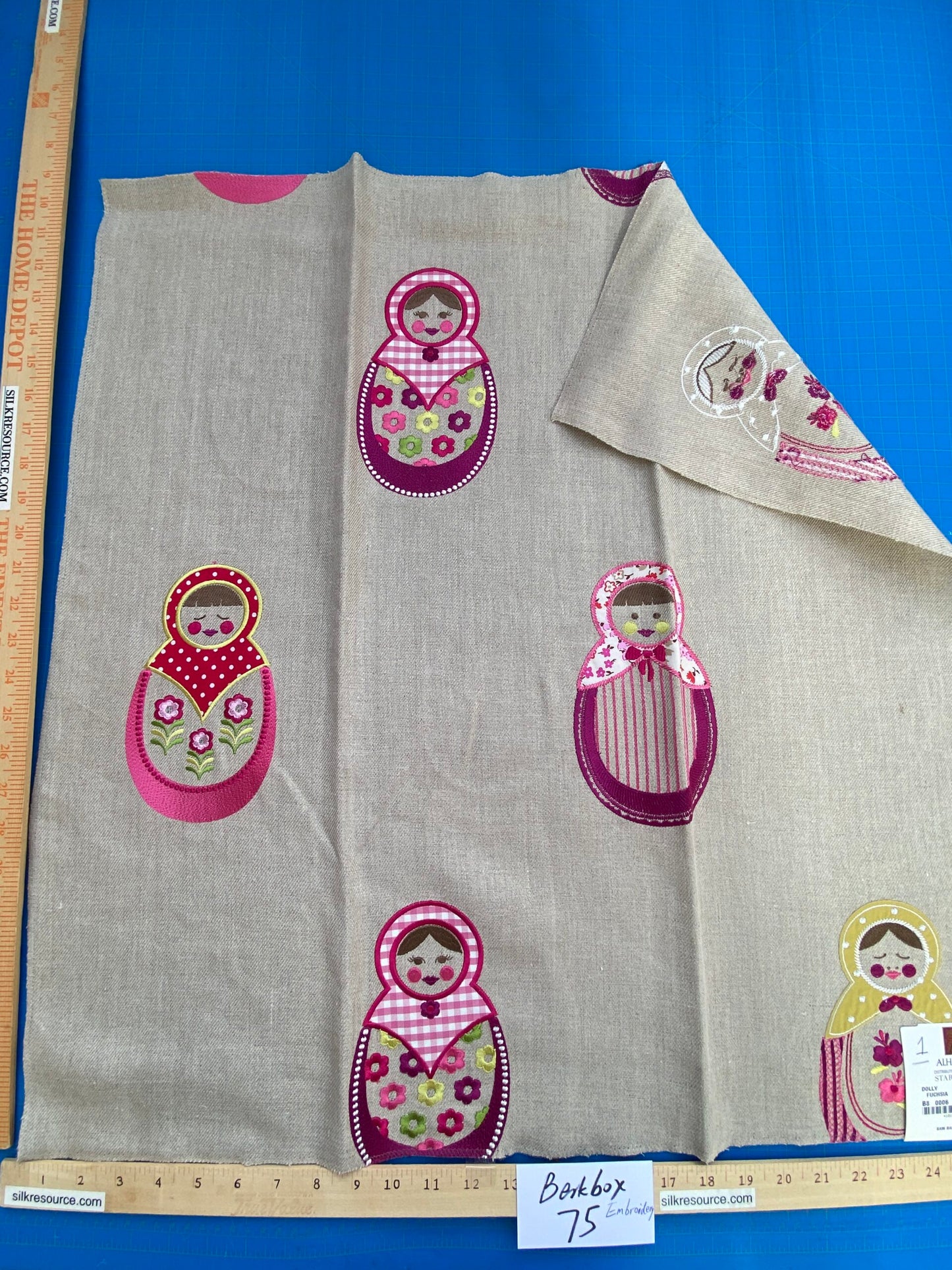 8 Berkbox75 Square Embroidery by Alhambra Dolly Fuschia Pink on Taupe MSRP USD 306/Y