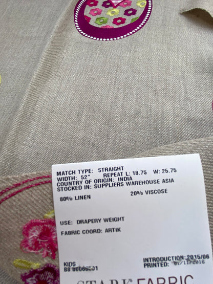 8 Berkbox75 Square Embroidery by Alhambra Dolly Fuschia Pink on Taupe MSRP USD 306/Y