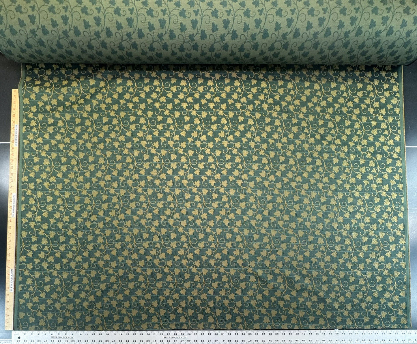 Scalamandre Ivy Cottage Green Gold Vine and Trellis Botanical Foliage Scroll Square Cotton - By The Yard -MSRP USD192/y