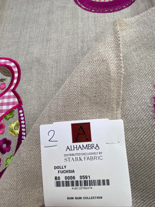 9 Berkbox75 Square Embroidery by Alhambra Dolly Fuschia Pink on Taupe MSRP USD 306/Y