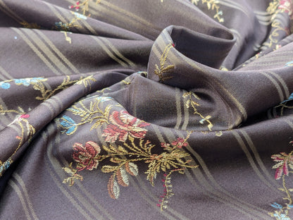 Scalamandre Eveline Truffle Classic French Rococo Silk Lampas Eveline in Truffle Brown Gold Blue Red MSRP USD320/y