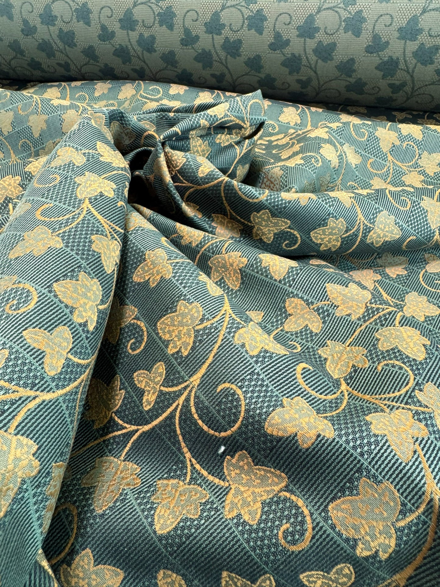 Scalamandre Ivy Cottage Green Gold Vine and Trellis Botanical Foliage Scroll Square Cotton - By The Yard -MSRP USD192/y
