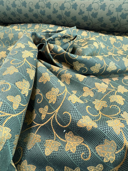 Scalamandre Ivy Cottage Green Gold Vine and Trellis Botanical Foliage Scroll Square Cotton - By The Yard -MSRP USD192/y