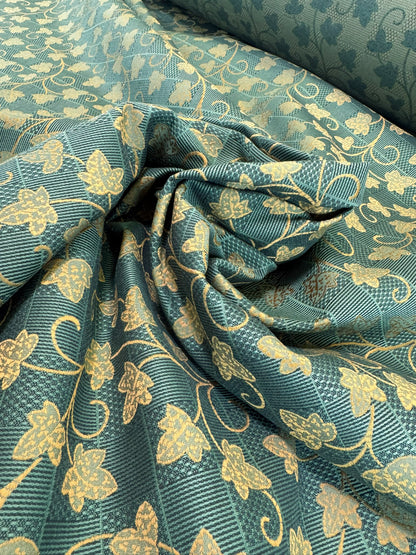 Scalamandre Ivy Cottage Green Gold Vine and Trellis Botanical Foliage Scroll Square Cotton - By The Yard -MSRP USD192/y