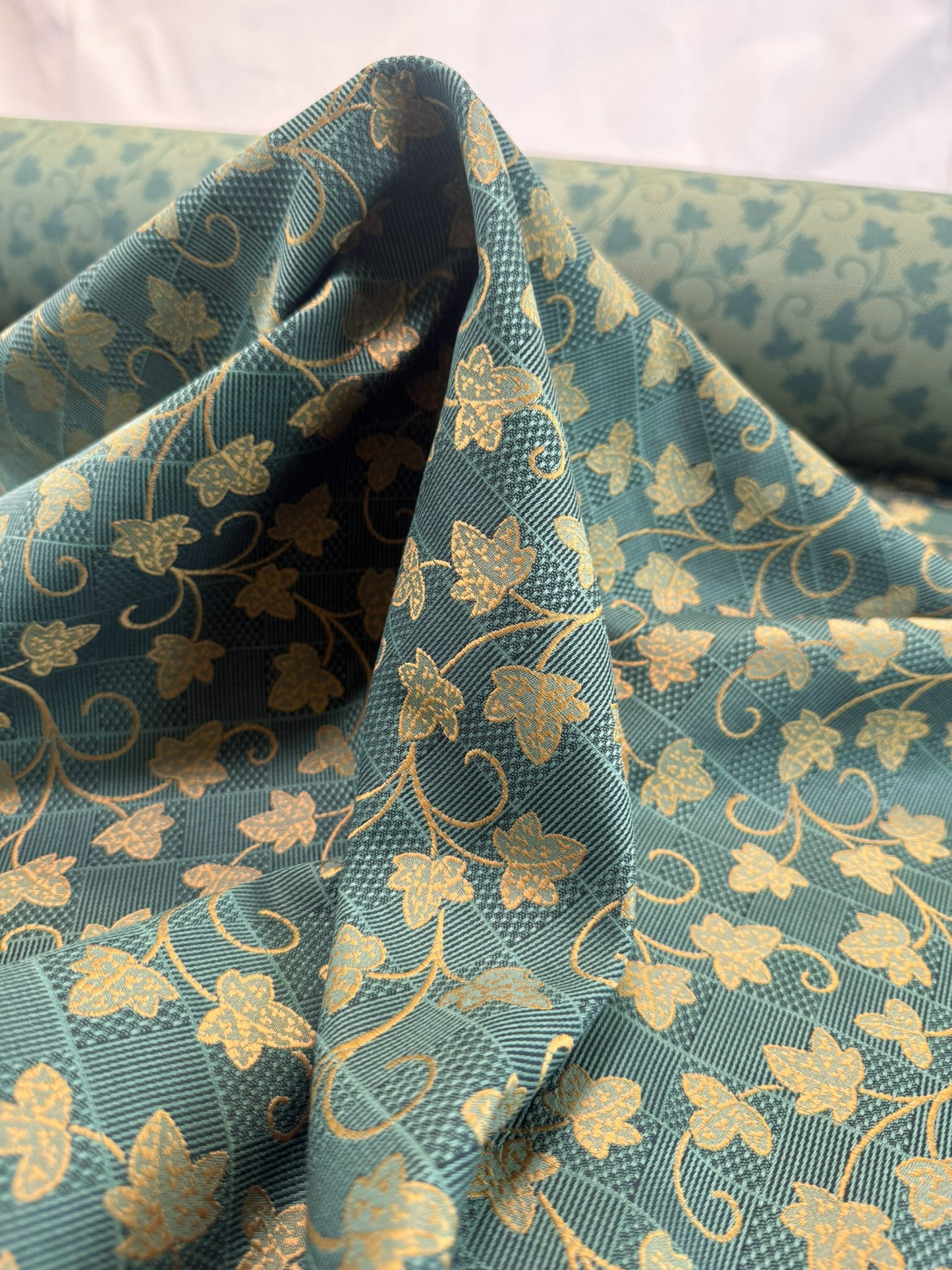 Scalamandre Ivy Cottage Green Gold Vine and Trellis Botanical Foliage Scroll Square Cotton - By The Yard -MSRP USD192/y