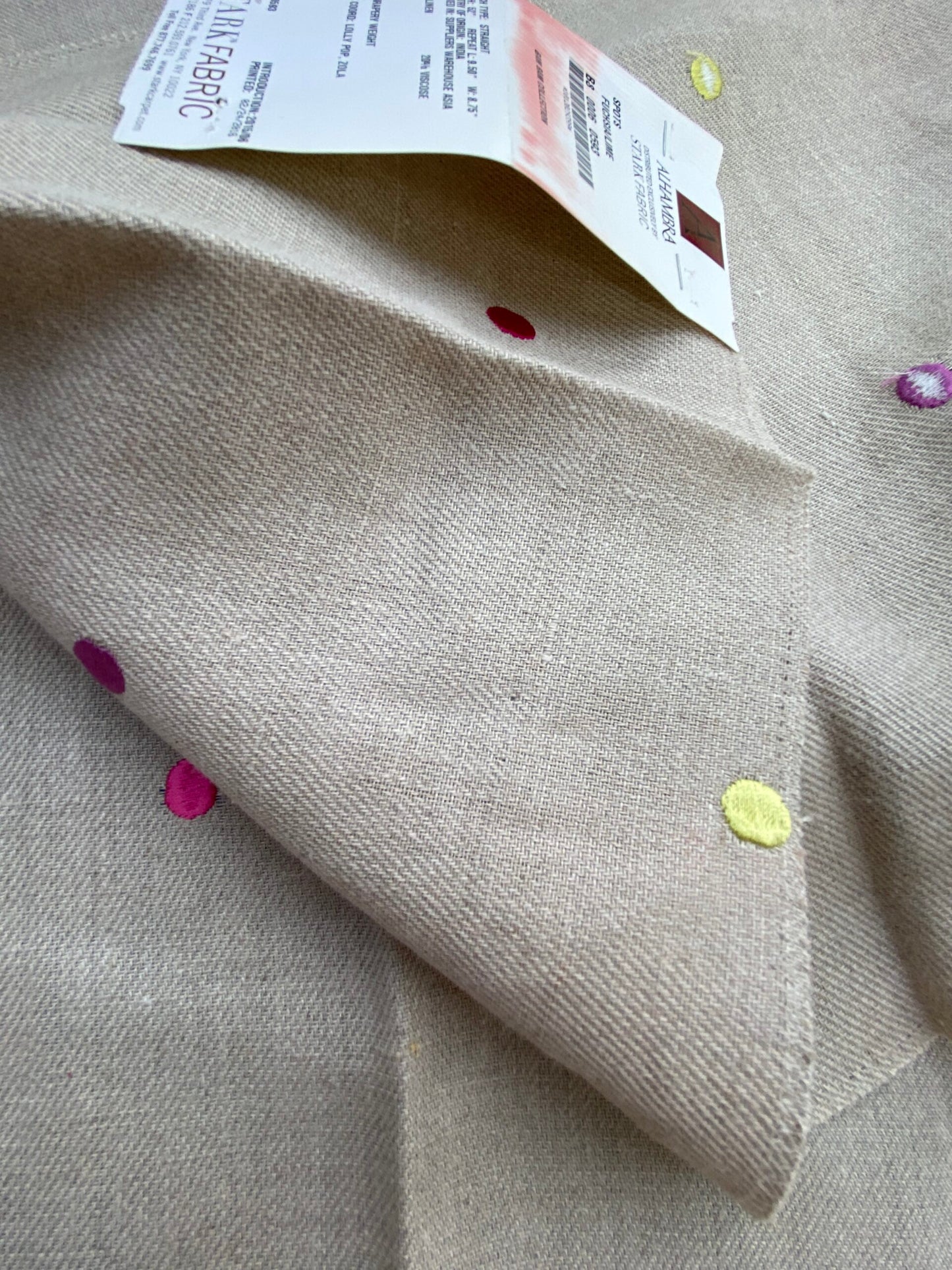 11 Berkbox75 Square Embroidery by Alhambra Spots Fuschia Lime MSRP USD Small Scale Kids Nursery 1.2yd x 26"  MSRP USD 300+/Y