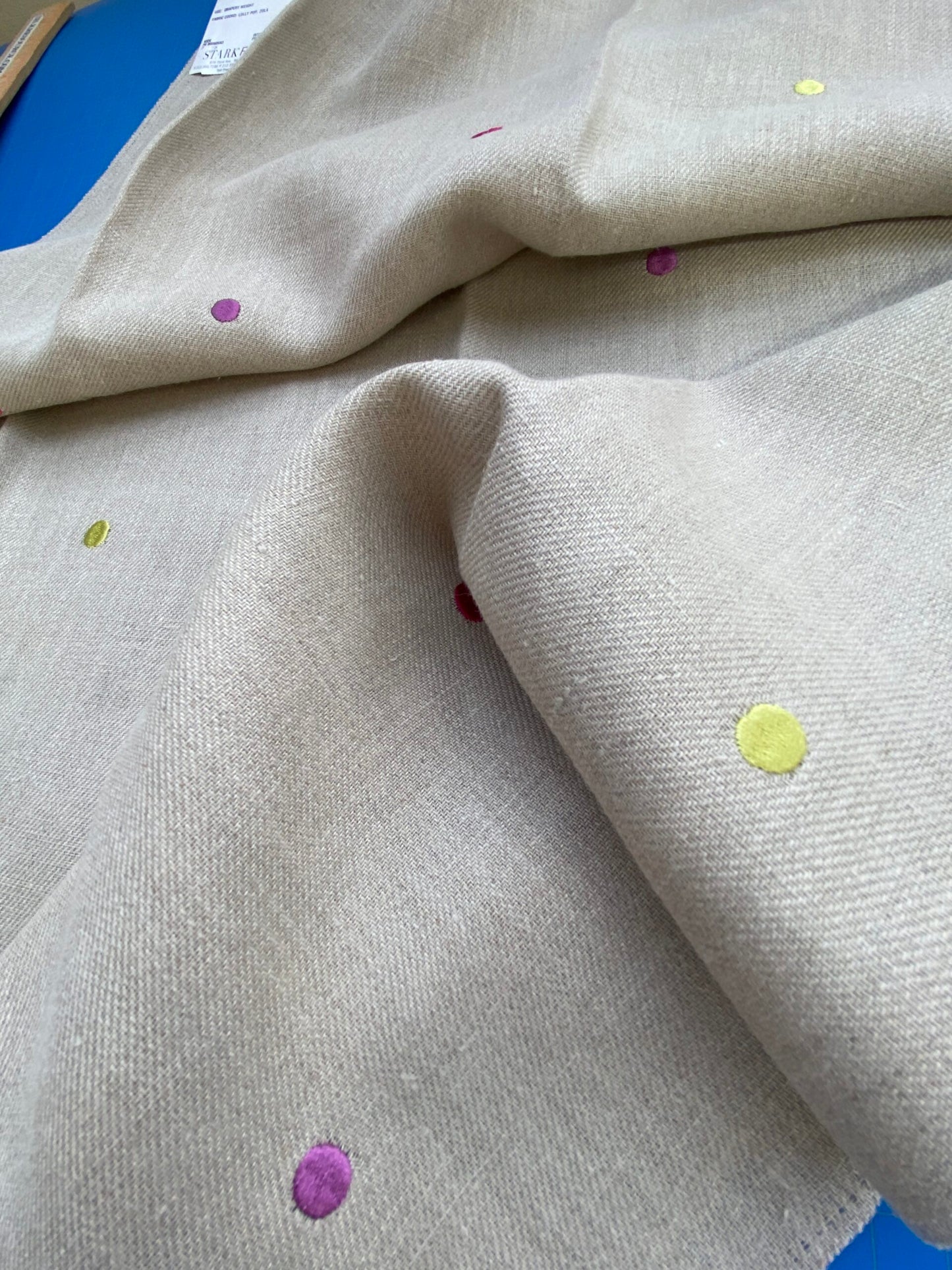 11 Berkbox75 Square Embroidery by Alhambra Spots Fuschia Lime MSRP USD Small Scale Kids Nursery 1.2yd x 26"  MSRP USD 300+/Y