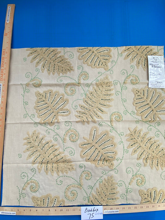12 Berkbox75 Square Embroidery by Grey Watkins Fossils Dark Green on Beige Cotton Fern MSRP USD 372/Y