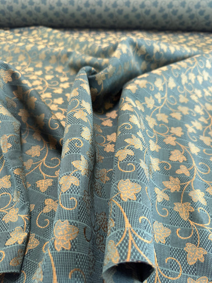 Scalamandre Ivy Cottage Green Gold Vine and Trellis Botanical Foliage Scroll Square Cotton - By The Yard -MSRP USD192/y