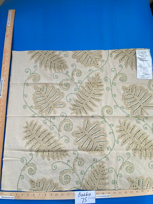 13 Berkbox75 Square Embroidery by Grey Watkins Fossils Dark Green on Beige Cotton Fern MSRP USD 372/Y