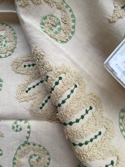 13 Berkbox75 Square Embroidery by Grey Watkins Fossils Dark Green on Beige Cotton Fern MSRP USD 372/Y