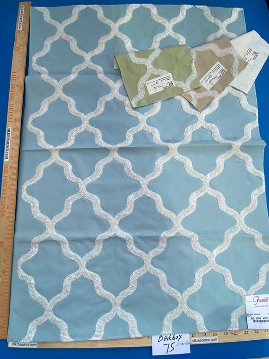 14 Berkbox75 Square Embroidery by Fonthill Astley Boucle Blue 1yd x 25" Diamond Ogee MSRP USD 338/Y