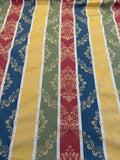 Scalamandre Cortona Stripe Bleu Gold Green Red Under the Tuscany Sun Renaissance Artichoke Damask Strie Stripe Cotton Blend -By The Yard