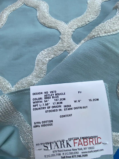 14 Berkbox75 Square Embroidery by Fonthill Astley Boucle Blue 1yd x 25" Diamond Ogee MSRP USD 338/Y