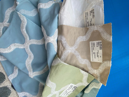 14 Berkbox75 Square Embroidery by Fonthill Astley Boucle Blue 1yd x 25" Diamond Ogee MSRP USD 338/Y