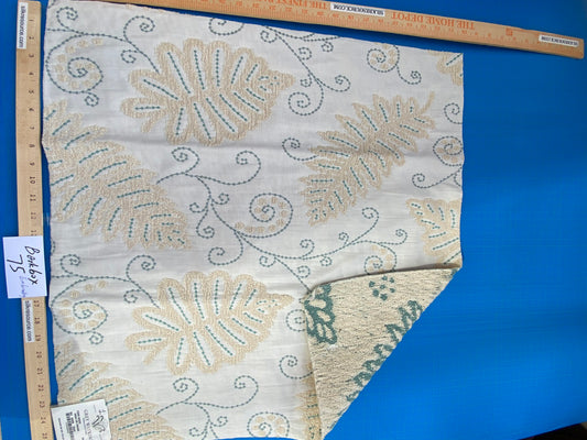 15 Berkbox75 Square Embroidery by Grey Watkins Fern Wood Aqua on Cream Foliage Outdoor MSRP USD 372/Y