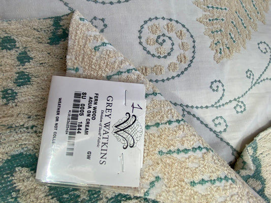 15 Berkbox75 Square Embroidery by Grey Watkins Fern Wood Aqua on Cream Foliage Outdoor MSRP USD 372/Y