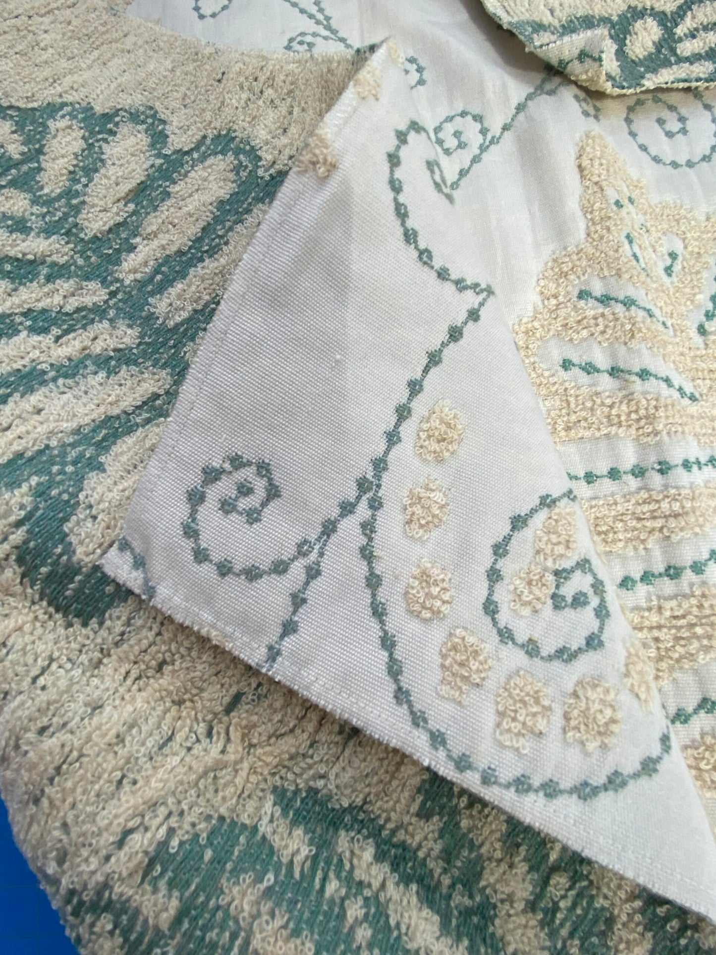 15 Berkbox75 Square Embroidery by Grey Watkins Fern Wood Aqua on Cream Foliage Outdoor MSRP USD 372/Y