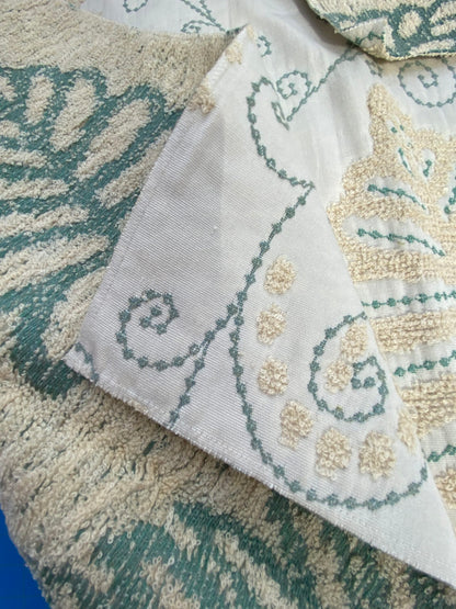15 Berkbox75 Square Embroidery by Grey Watkins Fern Wood Aqua on Cream Foliage Outdoor MSRP USD 372/Y