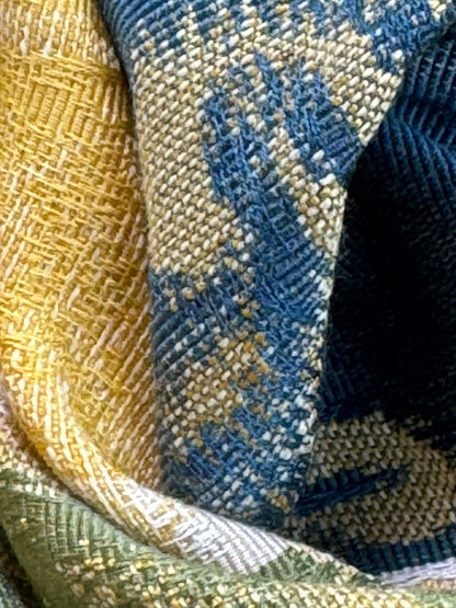 Scalamandre Cortona Stripe Bleu Gold Green Red Under the Tuscany Sun Renaissance Artichoke Damask Strie Stripe Cotton Blend -By The Yard
