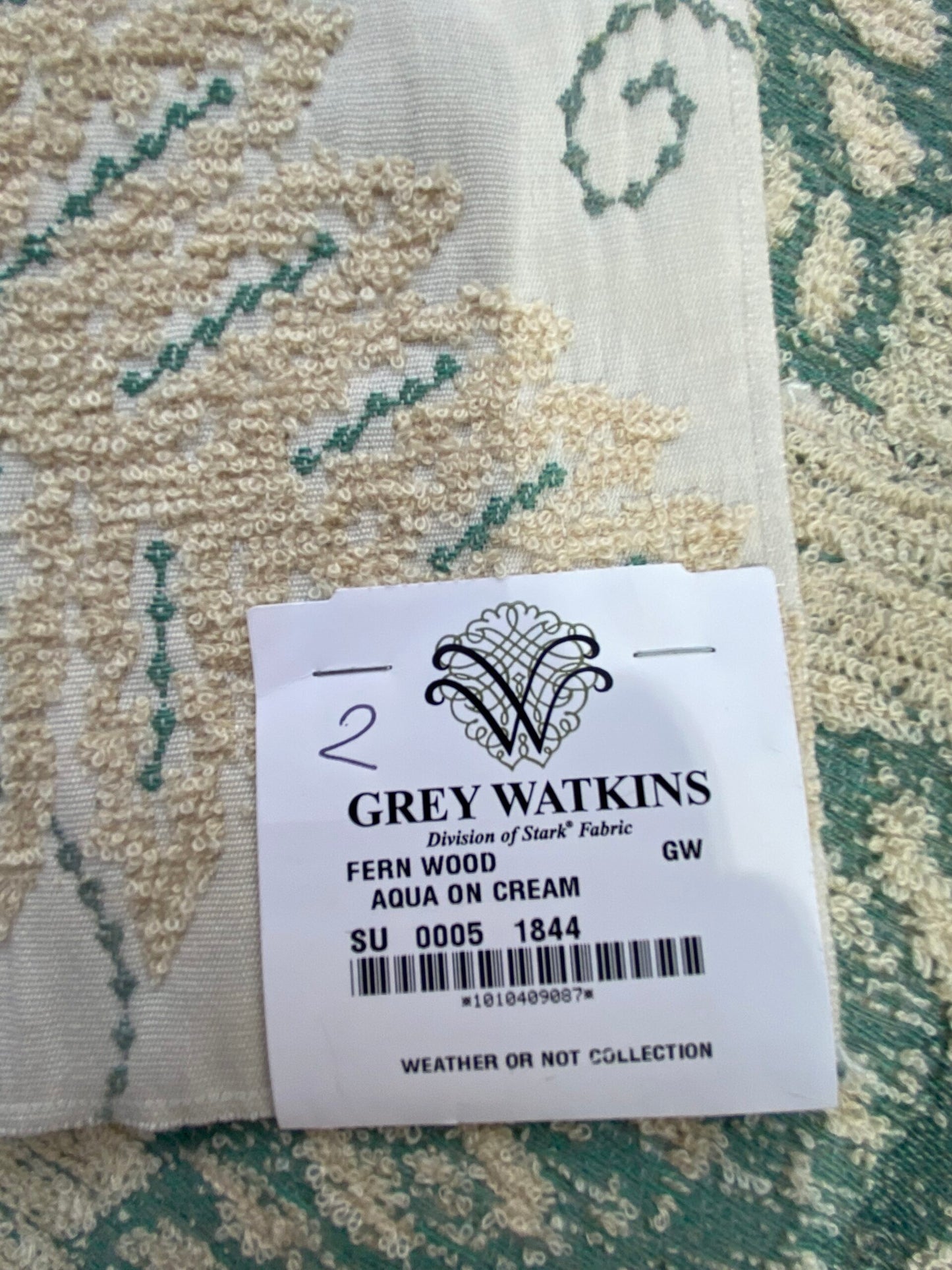 16 Berkbox75 Square Embroidery by Grey Watkins Fern Wood Aqua on Cream Foliage Outdoor MSRP USD 372/Y