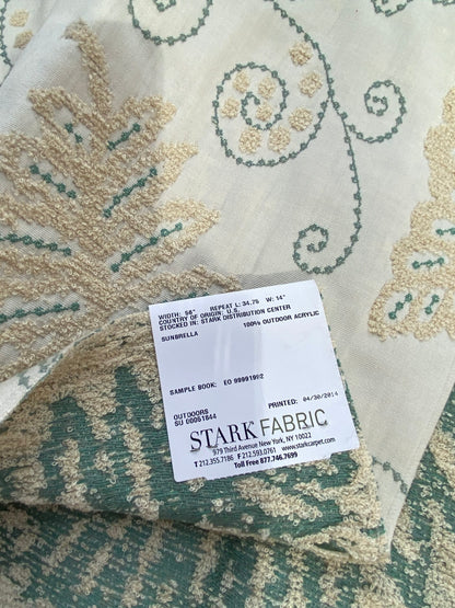 16 Berkbox75 Square Embroidery by Grey Watkins Fern Wood Aqua on Cream Foliage Outdoor MSRP USD 372/Y