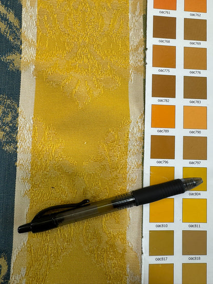 Scalamandre Cortona Stripe Bleu Gold Green Red Under the Tuscany Sun Renaissance Artichoke Damask Strie Stripe Cotton Blend -By The Yard
