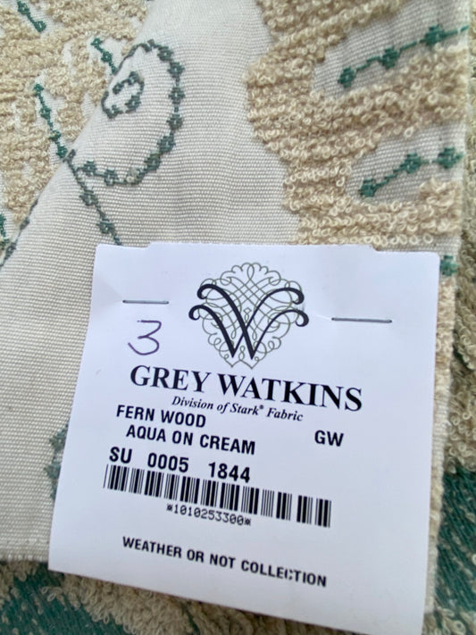 17 Berkbox75 Square Embroidery by Grey Watkins Fern Wood Aqua on Cream Foliage Outdoor MSRP USD 372/Y