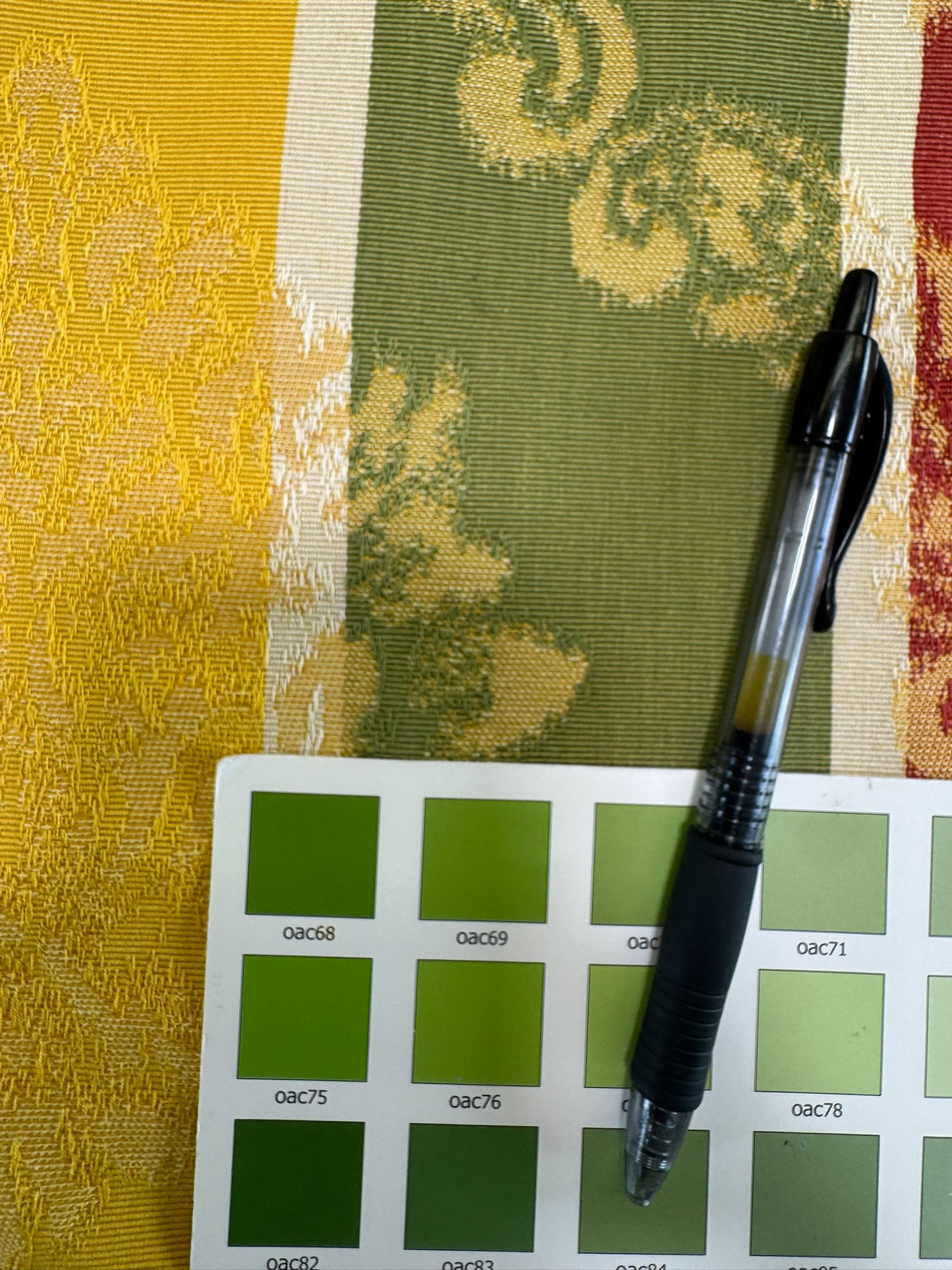 Scalamandre Cortona Stripe Bleu Gold Green Red Under the Tuscany Sun Renaissance Artichoke Damask Strie Stripe Cotton Blend -By The Yard