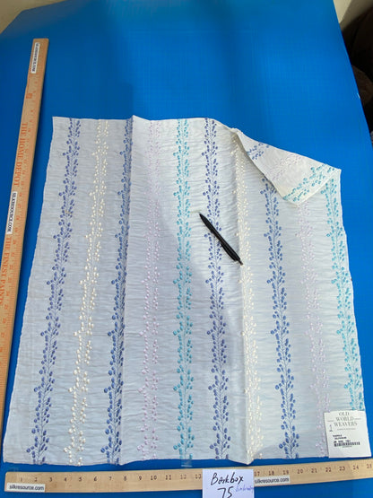 19 Berkbox75 Square Embroidery by Old World Weavers Tendrils Delphinium Blue on White Linen Embroidered Leaf Dot Stripe MSRP USD 300+/Y