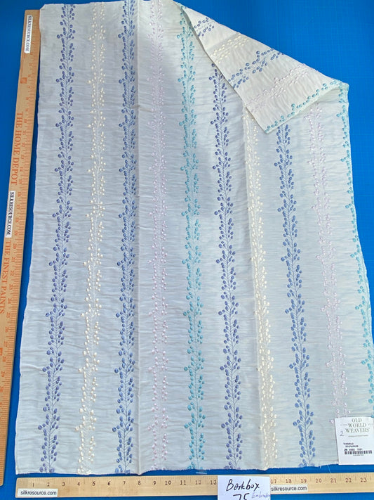 20 Berkbox75 Square Embroidery by Old World Weavers Tendrils Delphinium Blue on White Linen Embroidered Leaf Dot Stripe MSRP USD 300+/Y