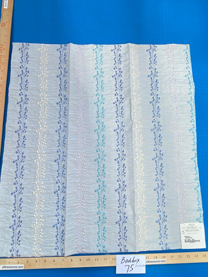 21 Berkbox75 Square Embroidery by Old World Weavers Tendrils Delphinium Blue on White Linen Embroidered Leaf Dot Stripe MSRP USD 300+/Y