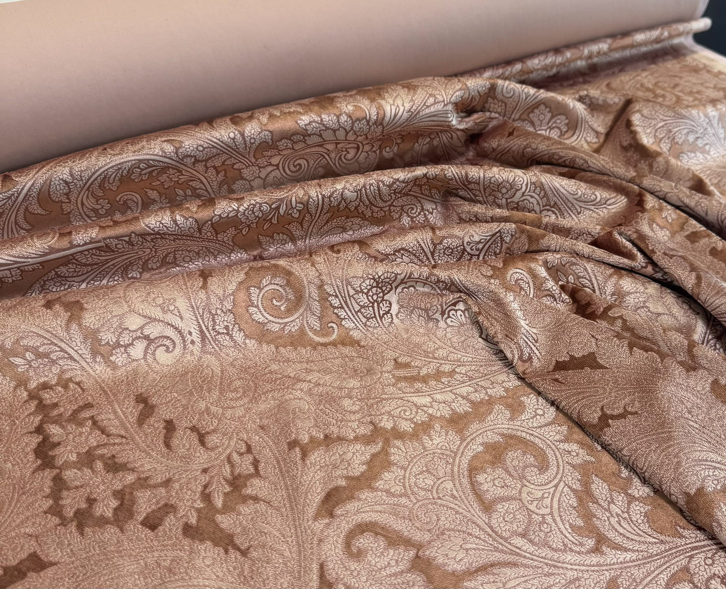 Scalamandre Palermo Velvet Paisley Copper Brown Printed Velvet Botanical Foliage MSRP USD610/y
