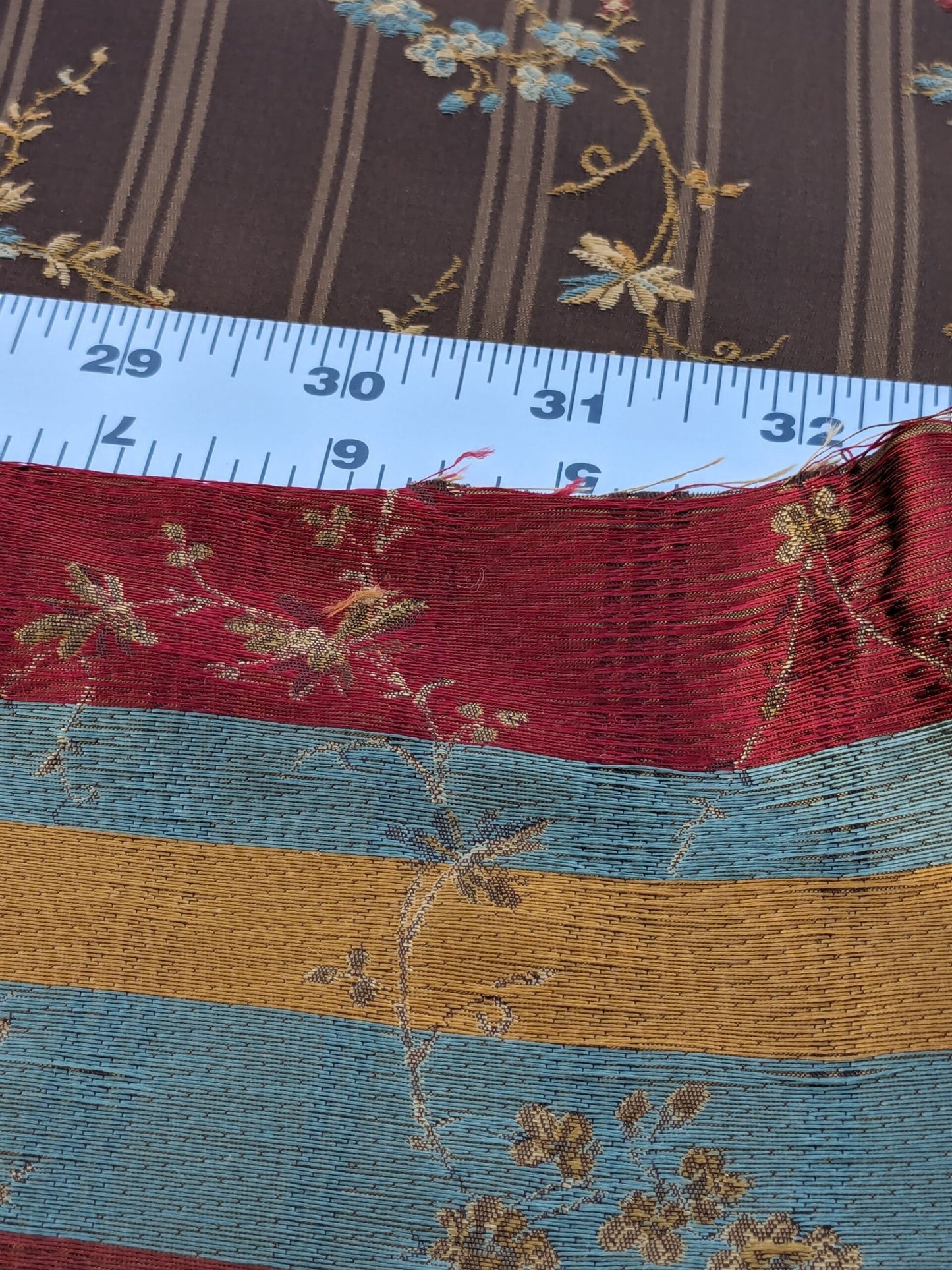 Scalamandre Eveline Truffle Classic French Rococo Silk Lampas Eveline in Truffle Brown Gold Blue Red MSRP USD320/y