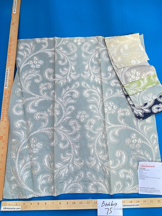 22 Berkbox75 Square Embroidery by Scalamandre Chiara Em Floral white on Gray MSRP USD 576/Y