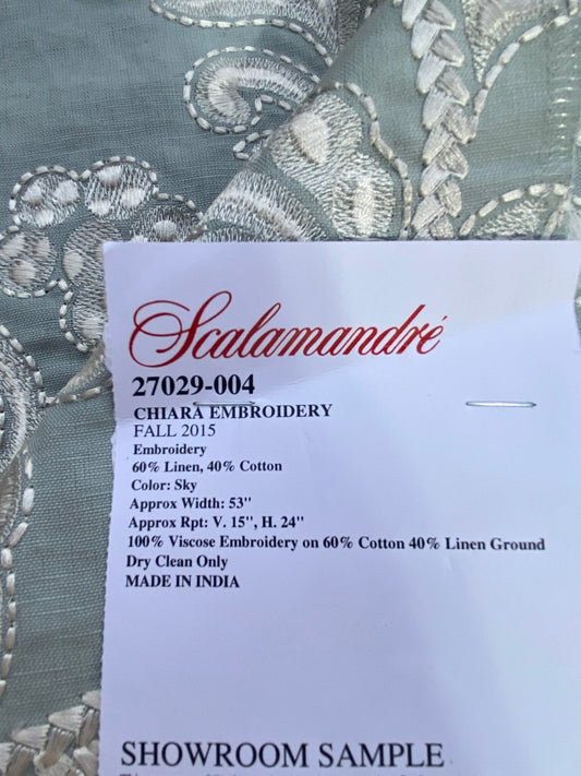 22 Berkbox75 Square Embroidery by Scalamandre Chiara Em Floral white on Gray MSRP USD 576/Y